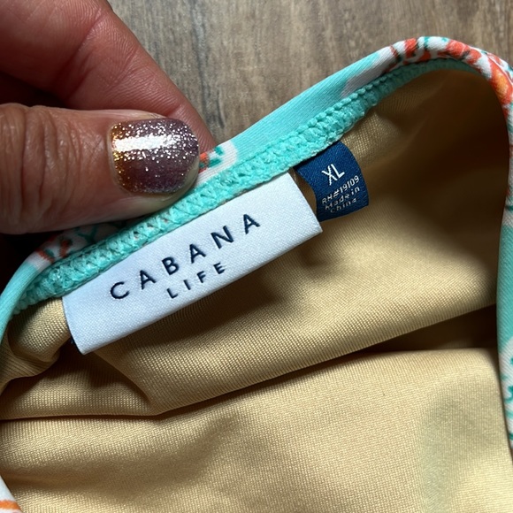 Cabana Life Teal/Orange Printed One Piece Bathing Suit - Picture 6 of 10